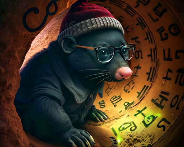 Mole in a Tunnel with Ancient Symbols and Artifacts