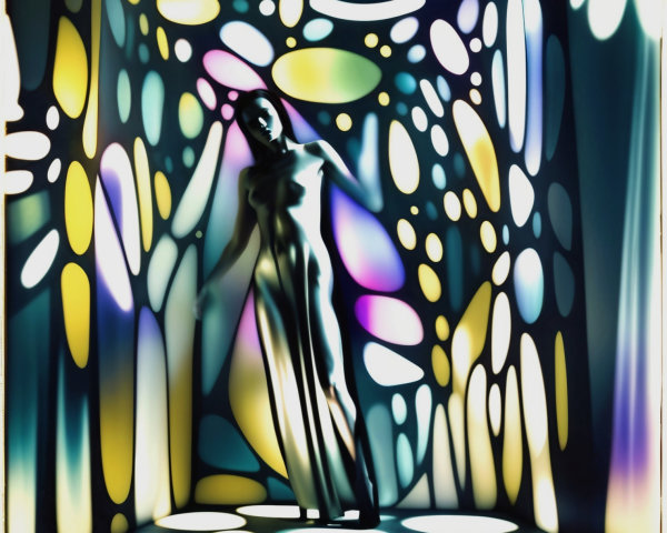 Elegant Figure in Vibrant Abstract Colorful Space