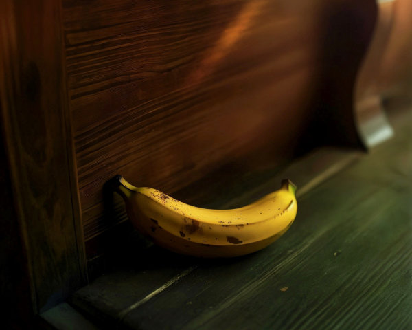 Ripe Banana on Dark Wooden Surface with Soft Lighting