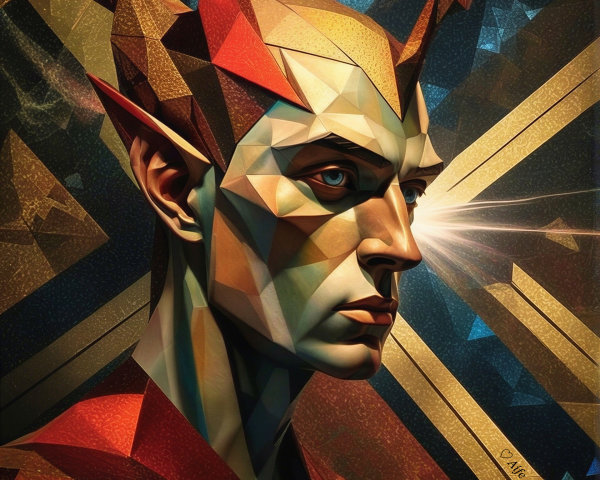 Geometric Male Figure with Intense Expression and Colors