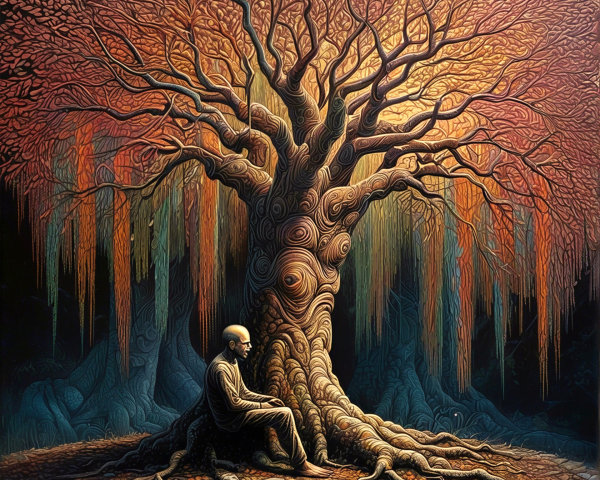 Solitary Figure Beneath a Majestic Autumn Tree