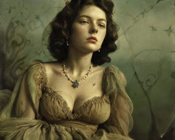 Elegant Portrait of a Young Woman in Sheer Gown