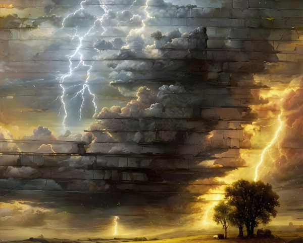 Dramatic Landscape with Stormy Sky and Serene Field