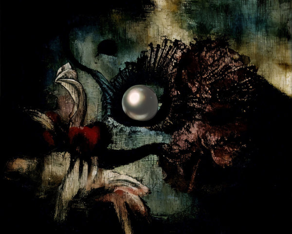 Abstract Composition with Dark Tones and Luminous Pearl