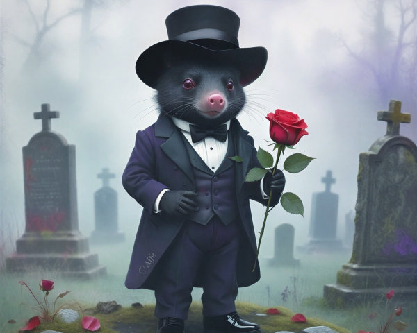 Whimsical Tasmanian Devil in Formal Attire Portrait