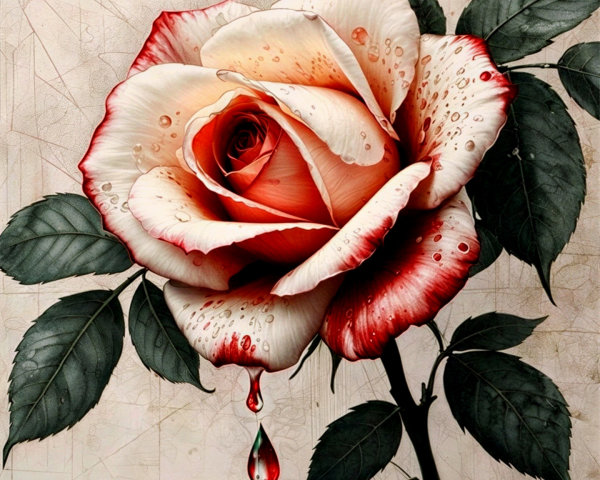 Delicate Rose with Creamy White to Deep Red Petals
