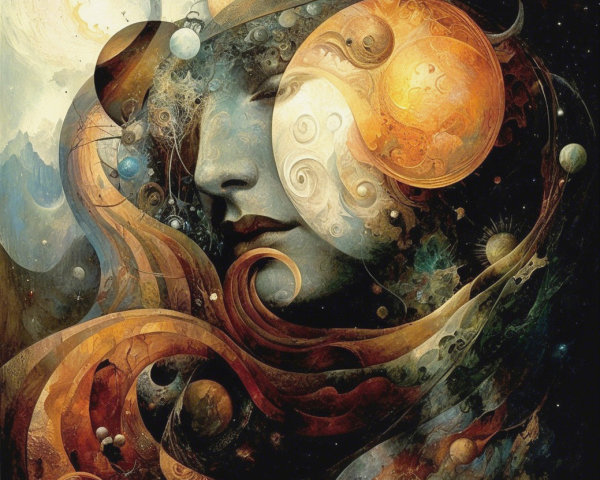 Cosmic Fantasy Digital Painting of a Woman's Profile