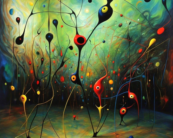 Abstract Oil Painting with Vibrant Colors and Forms