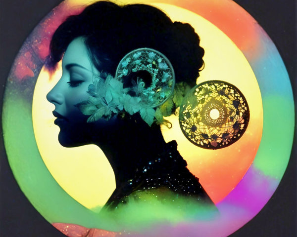 Silhouette of a Woman with Floral Patterns and Colors