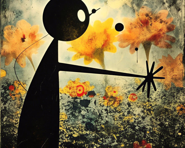 Stylized Silhouette Against Vibrant Floral Background