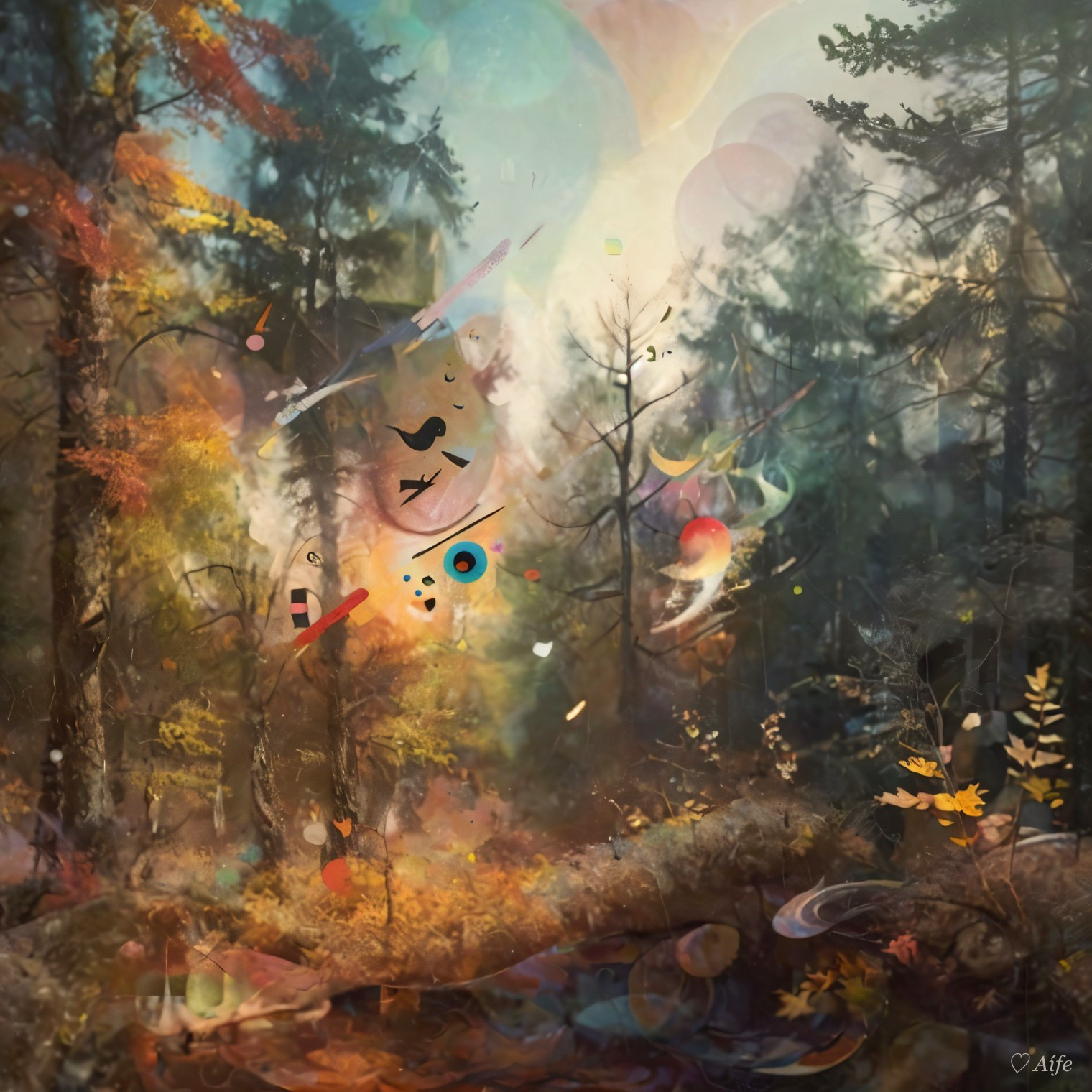 Surreal Forest Landscape with Vibrant Colors and Light