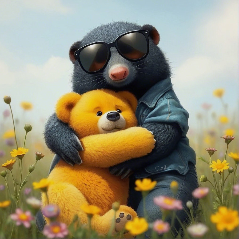 Playful Bear Scene in a Colorful Flower Meadow