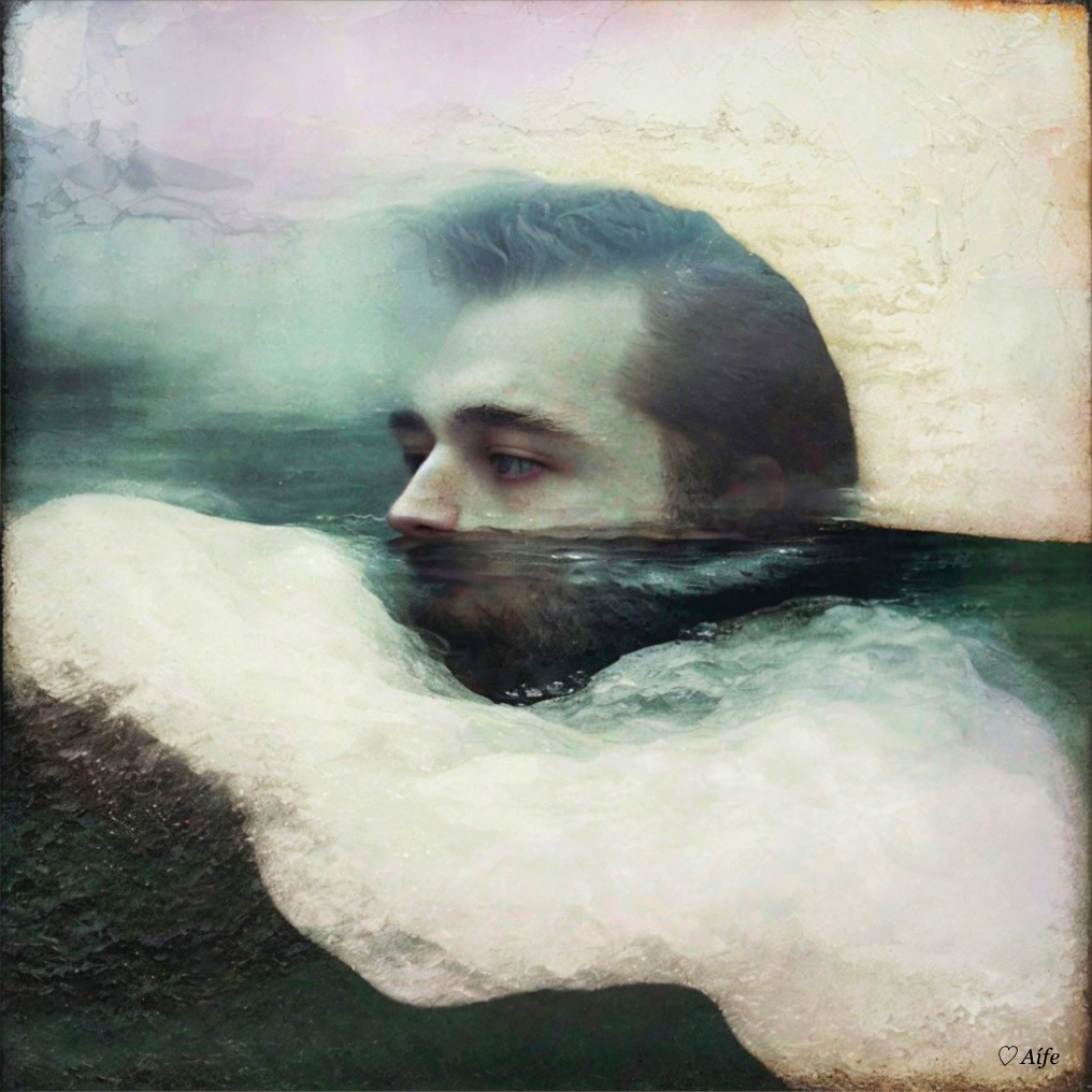 Surreal Profile in Tranquil Waters with Aquatic Elements