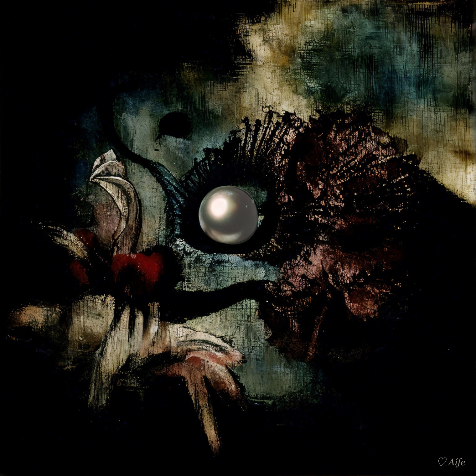 Abstract Composition with Dark Tones and Luminous Pearl