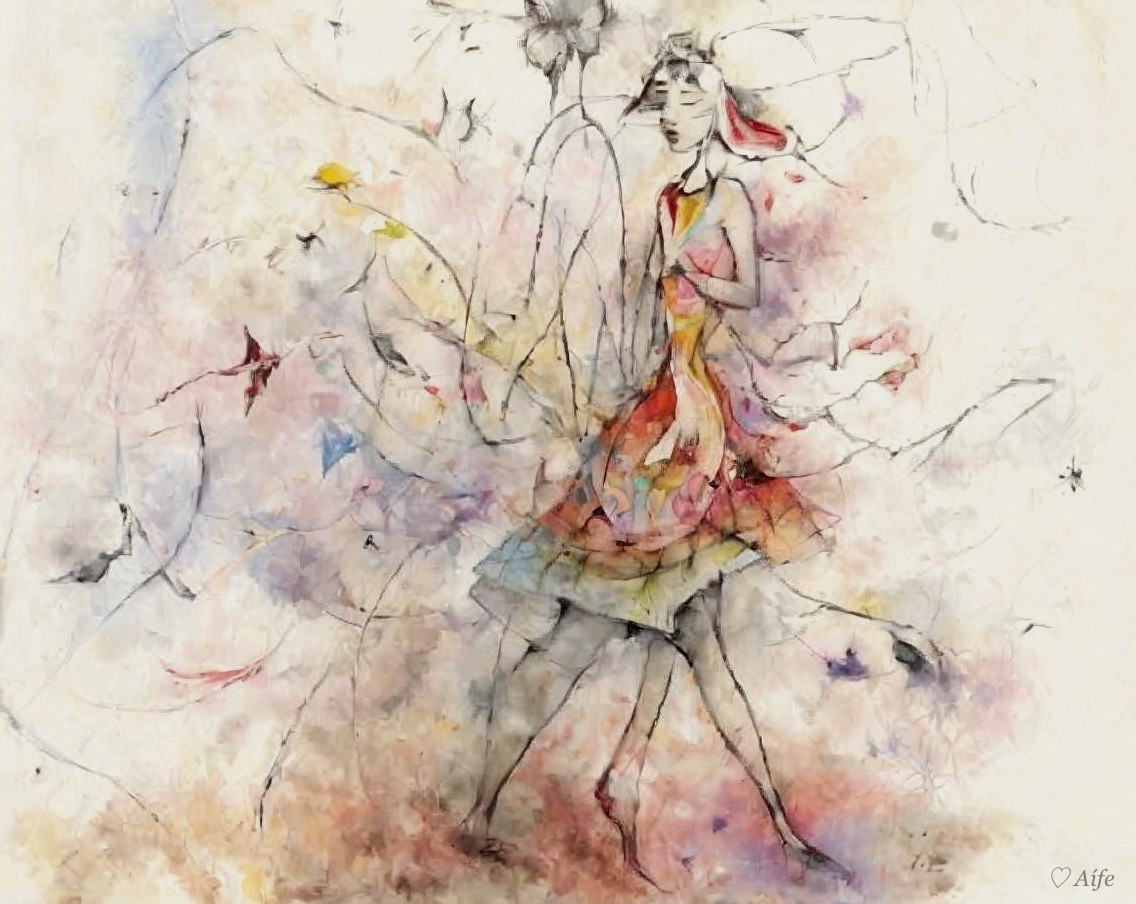 Whimsical Watercolor Illustration of a Graceful Figure
