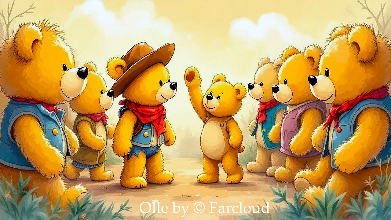 Cheerful Teddy Bears in a Sunlit Forest Gathering