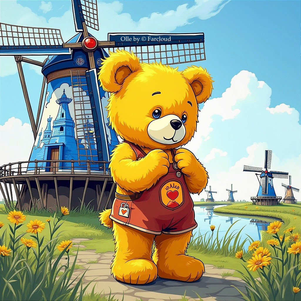 Fluffy Yellow Bear in Whimsical Landscape with Castle