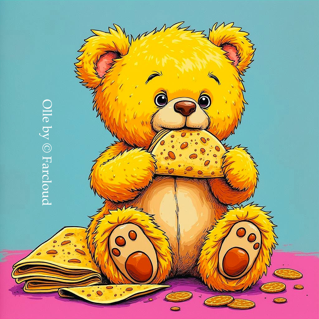 Cartoon Bear with Cookie on Colorful Background