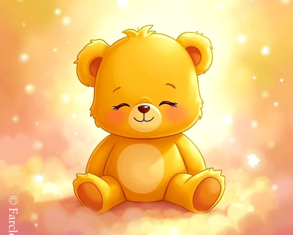 Golden-yellow teddy bear against warm pastel background