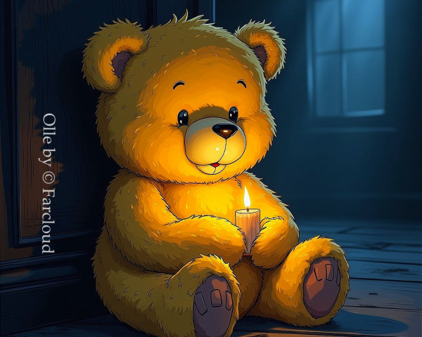 Teddy Bear in Dim Room with Candlelight Glow