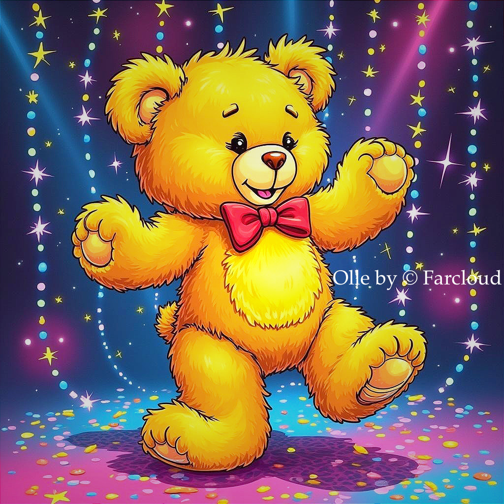 Cheerful Yellow Teddy Bear in Vibrant Celebration Scene