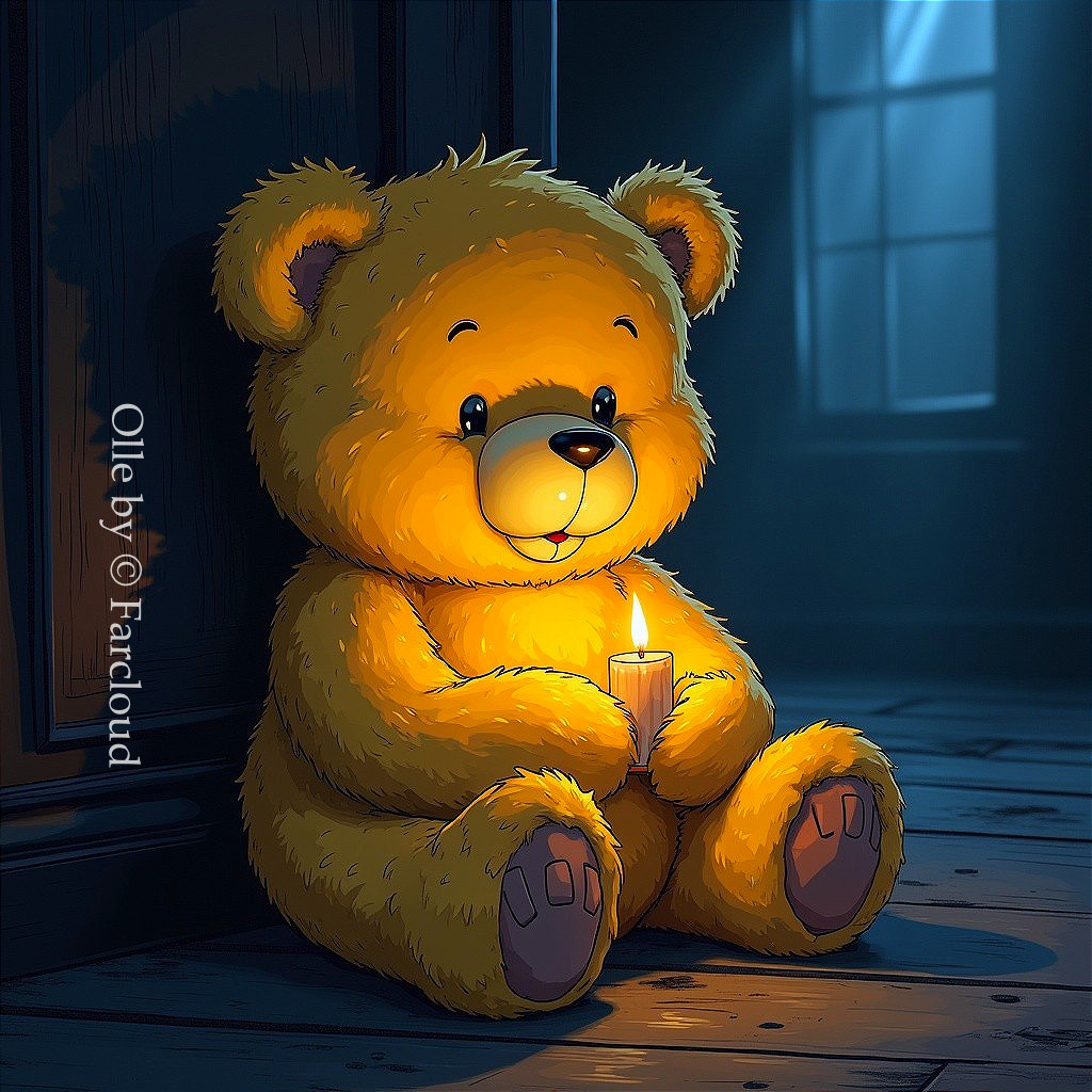 Teddy Bear in Dim Room with Candlelight Glow