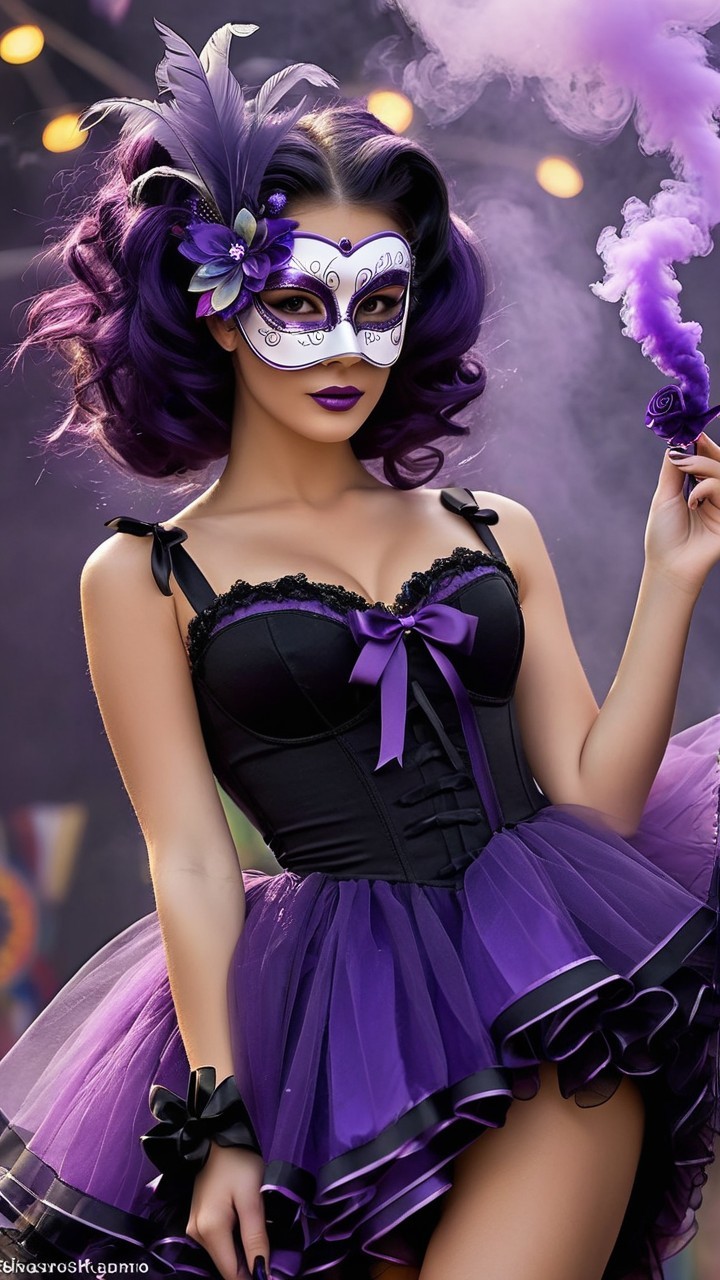 Luxurious Purple Costume with Intricate Lace Details