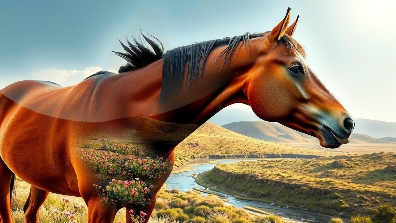 Majestic Brown Horse in Serene Natural Landscape