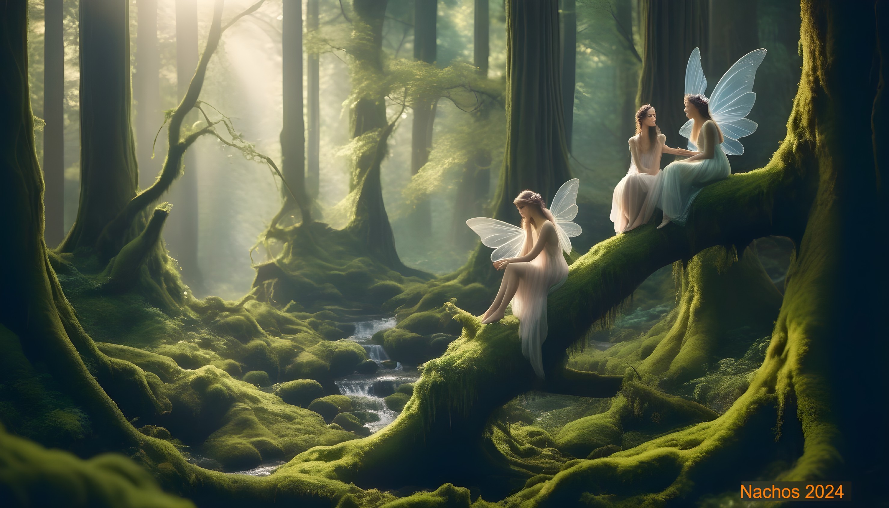 Ethereal Fairies in a Lush Enchanted Forest Scene