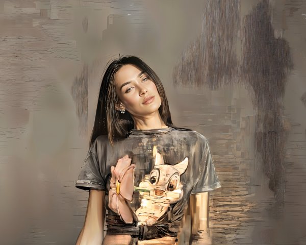 Young Woman in Graphic T-Shirt Against Textured Background