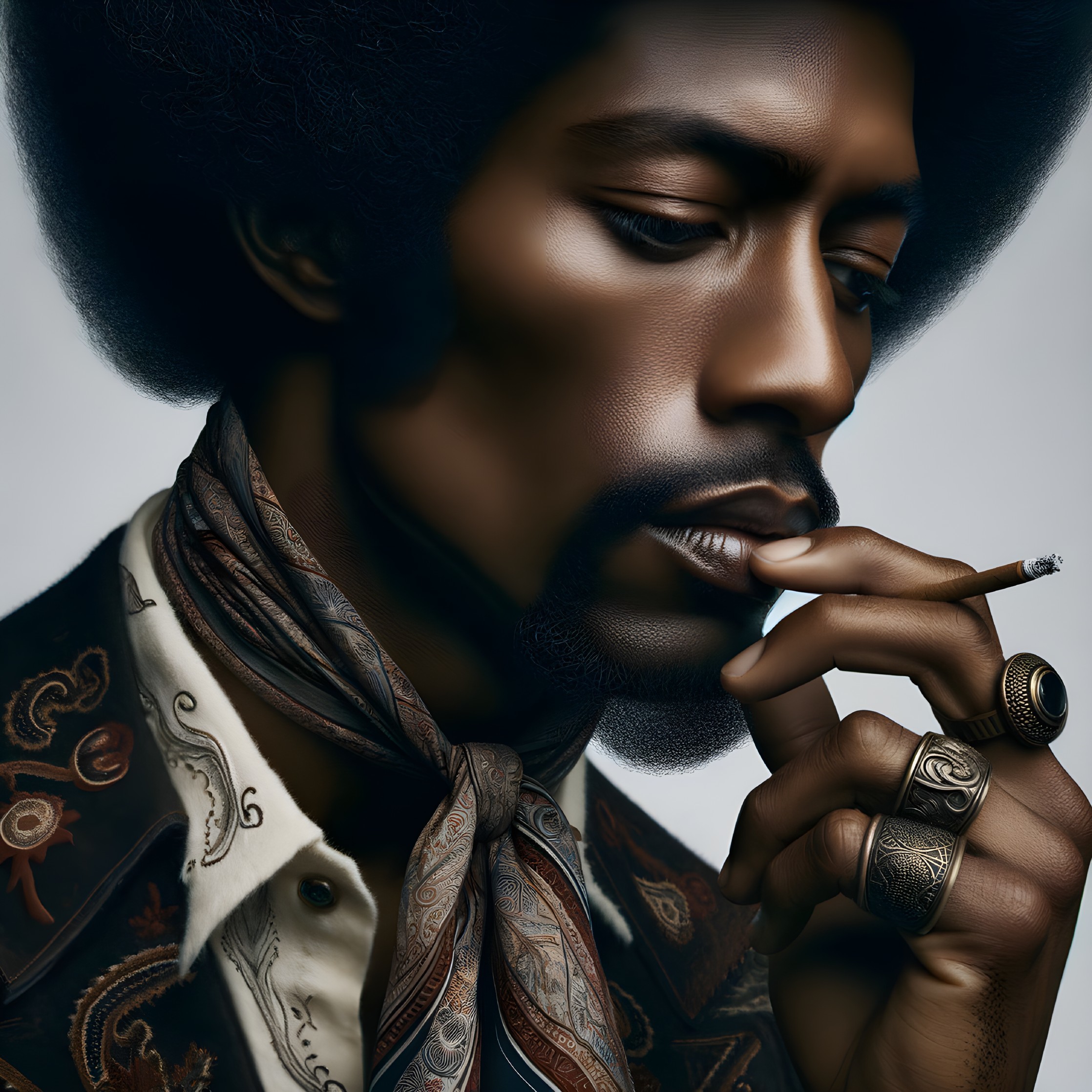 Portrait of a man with an afro and vintage attire