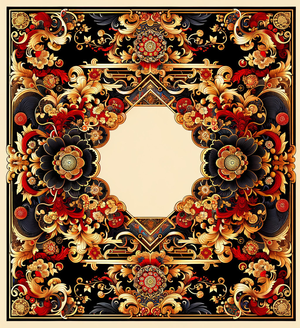 Opulent Floral Elegance: Golden Frame on Black