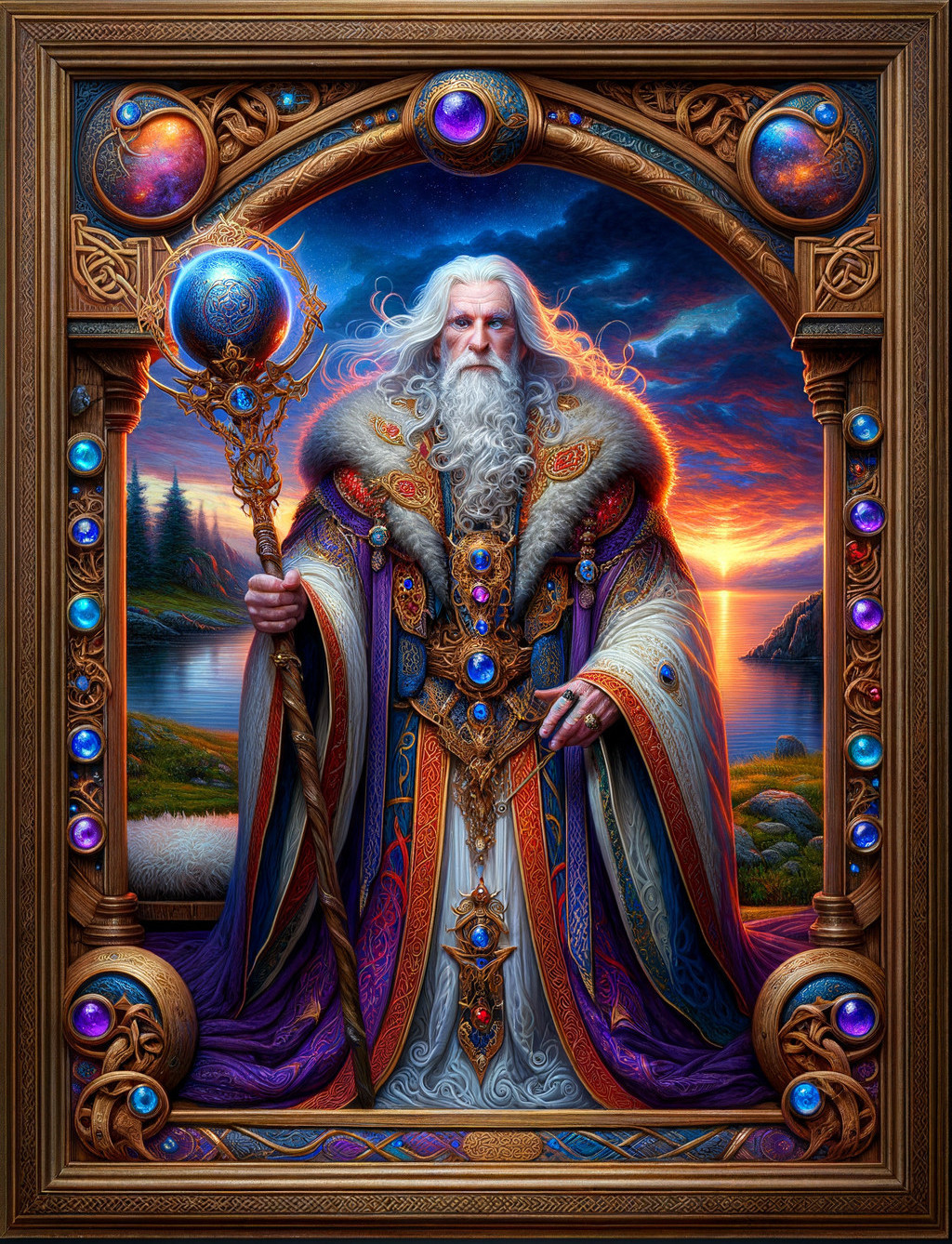 Detailed Portrait of a Mystical Wizard at Sunset