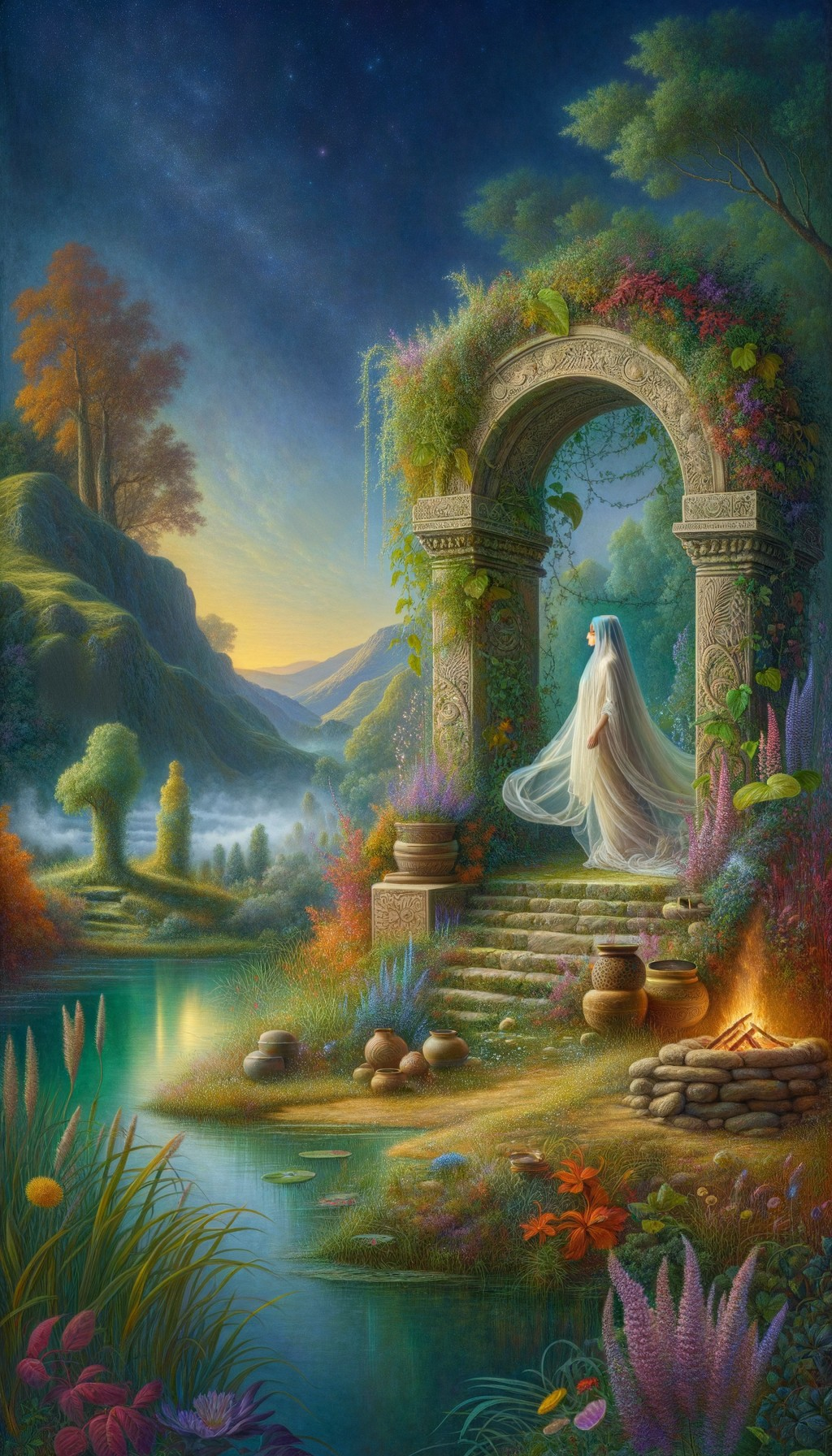 Enchanted Landscape with Woman and Ornate Archway