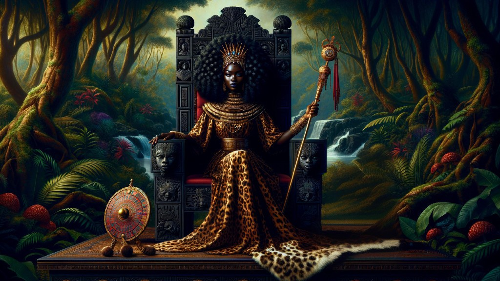 Regal Figure on Throne in Lush Jungle Setting