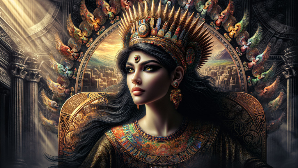 Regal figure in gold attire on ornate throne