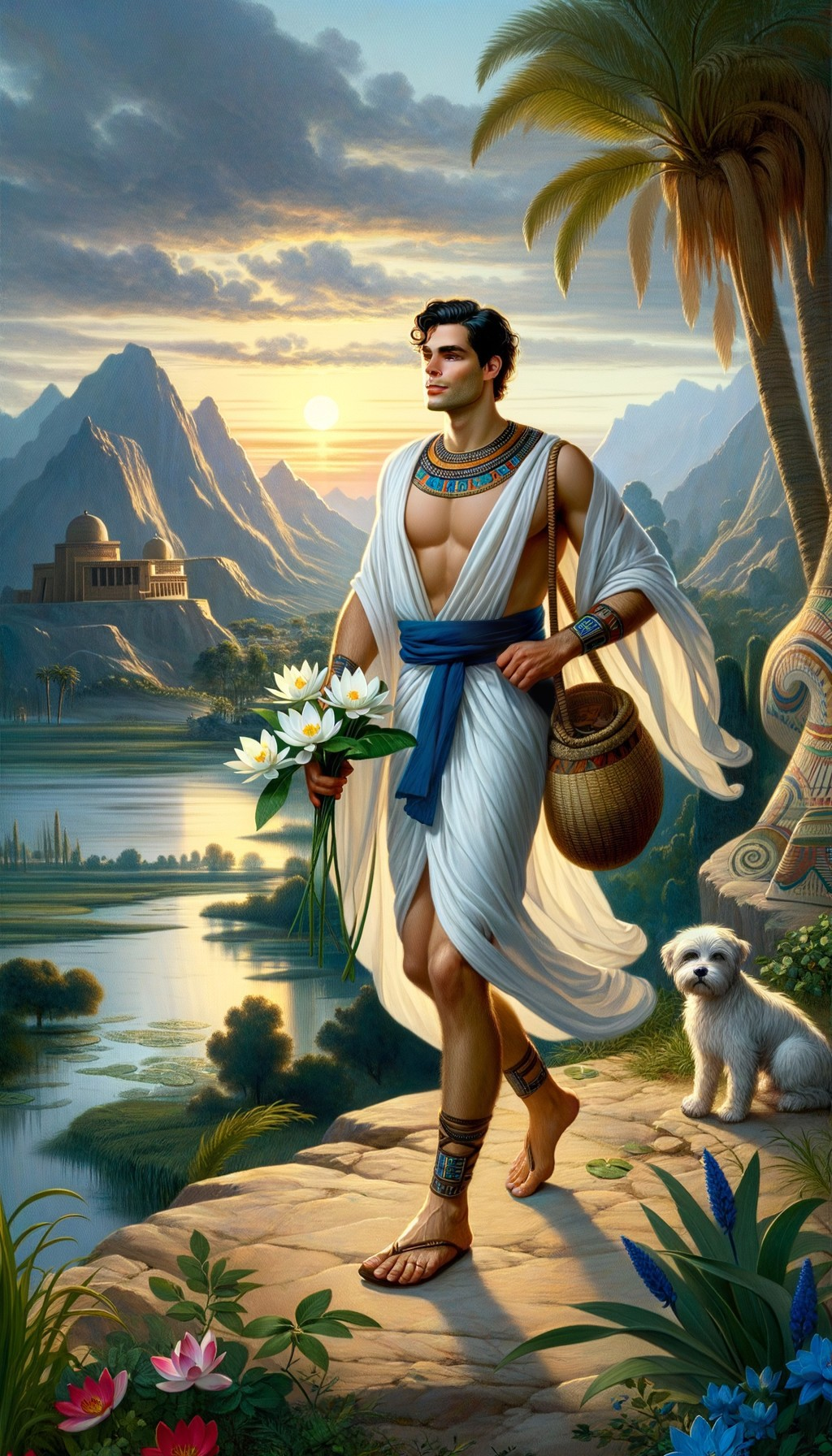 Hero in White Tunic by Serene Lakeside at Dusk