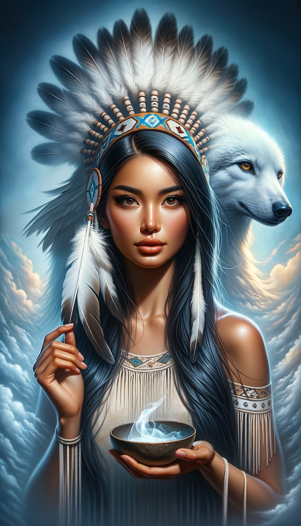 Portrait of a Woman in Traditional Attire with Headdress