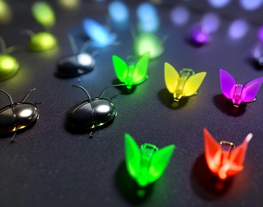 Vibrant Artificial Butterfly Decorations on Dark Surface