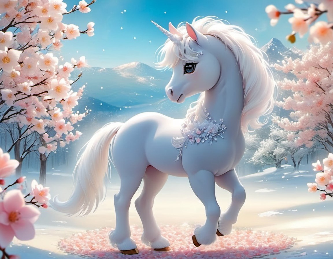 Majestic White Unicorn in Serene Winter Landscape
