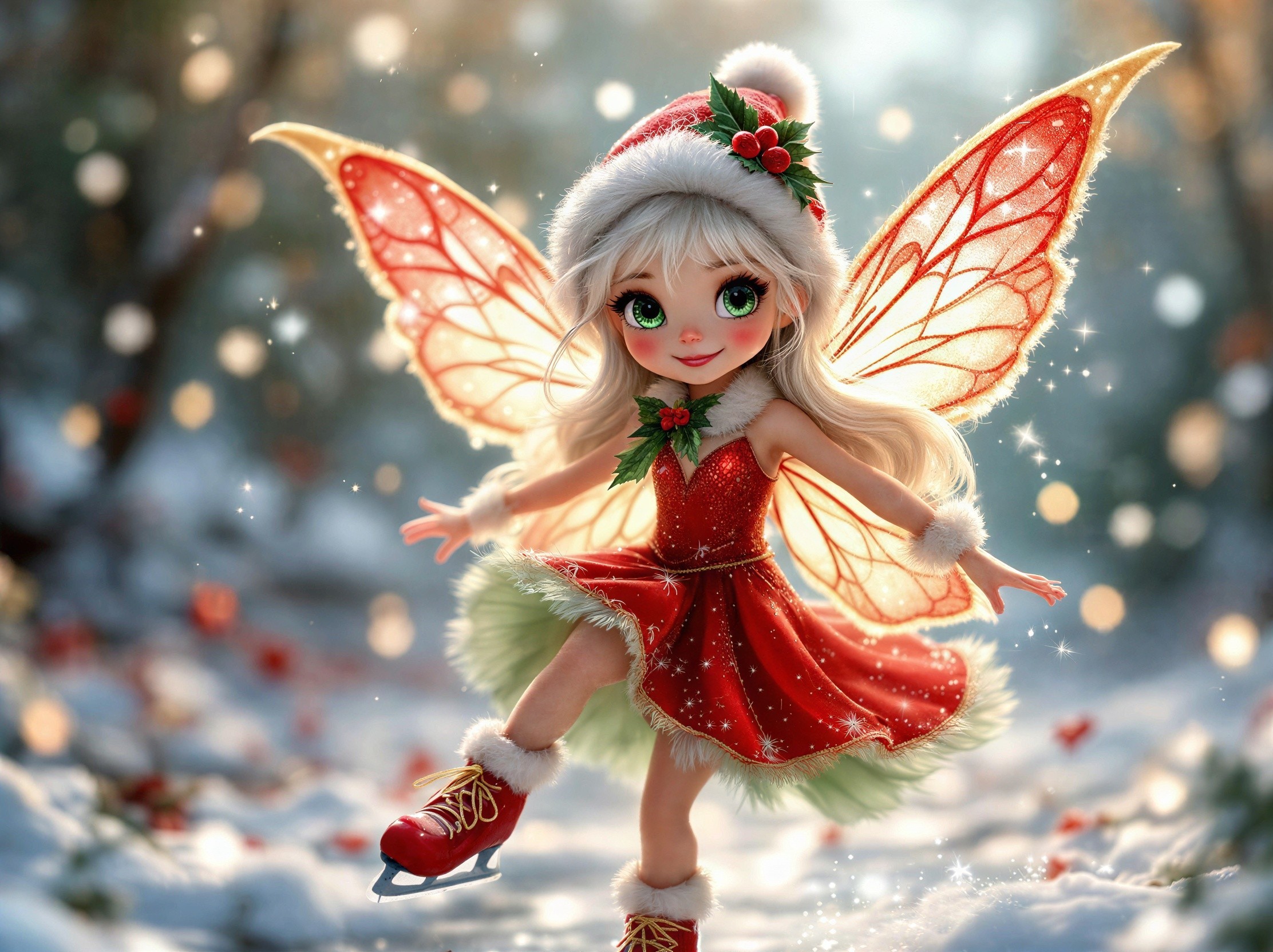 Cute Christmas Fairy in Festive Winter Wonderland Scene