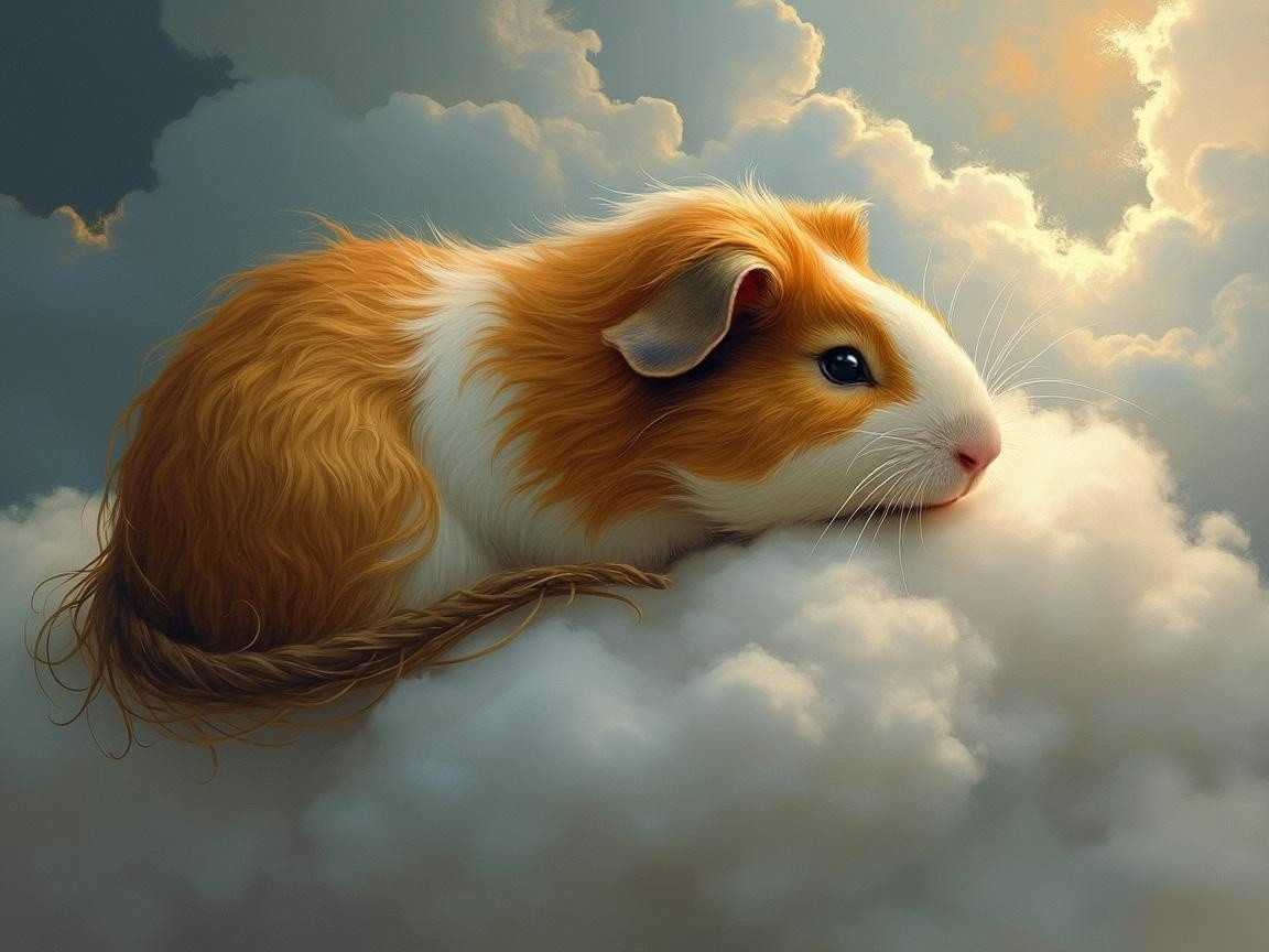 Fluffy Guinea Pig Resting on a Soft Cloud in Sky