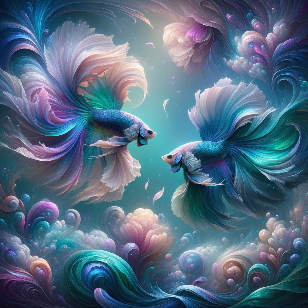 Vibrant Betta Fish in a Dreamlike Underwater Scene