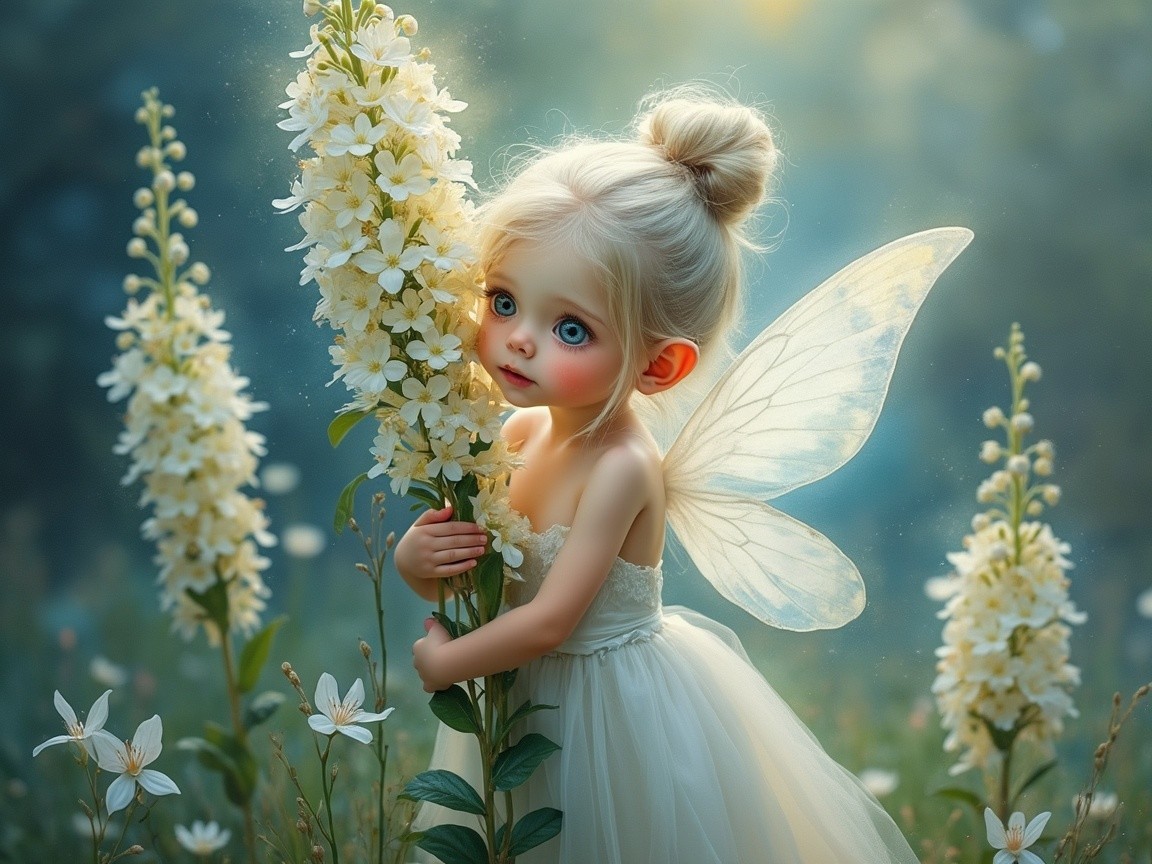 Whimsical Scene of a Girl with Butterfly Wings