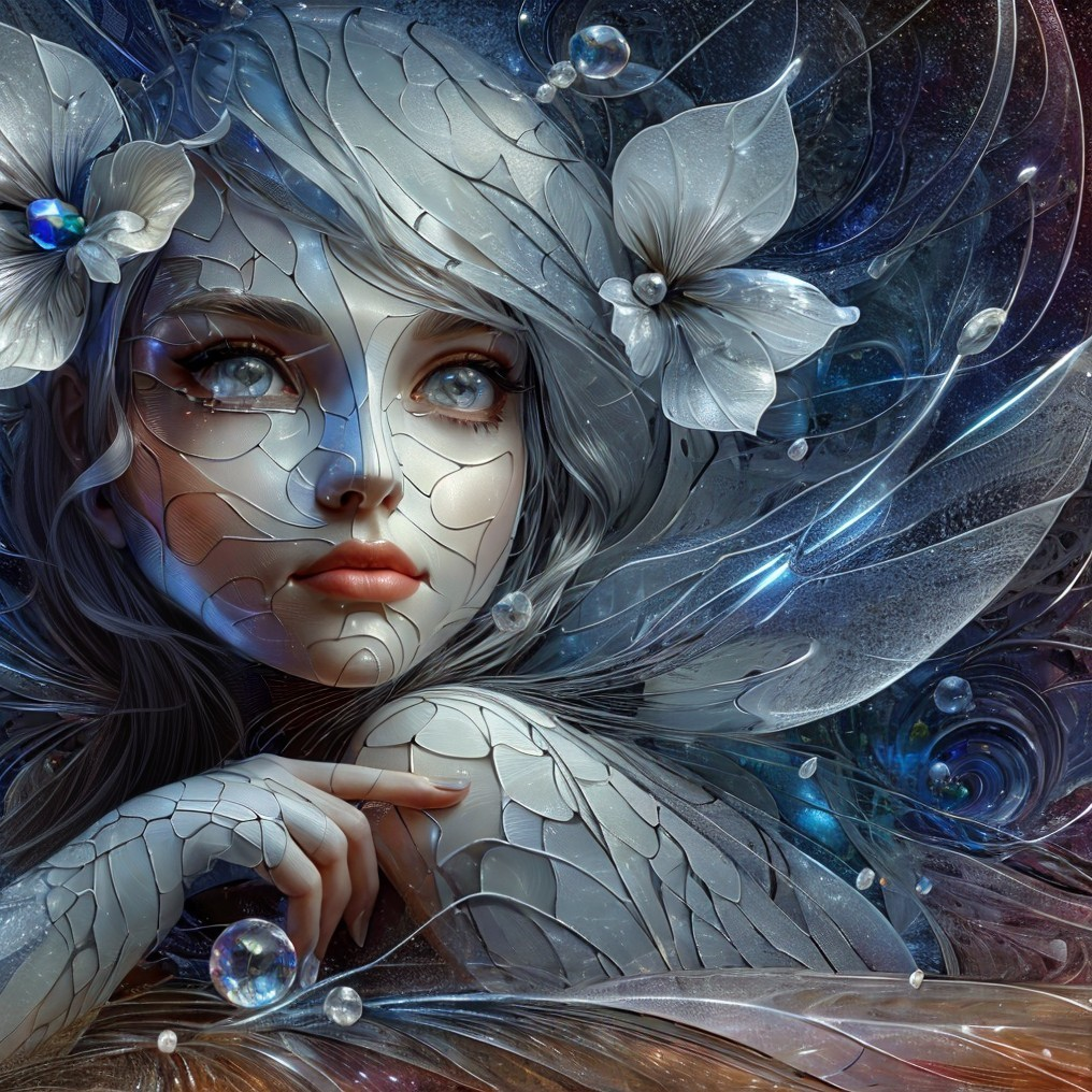 Ethereal Figure with Porcelain Skin in Cosmic Setting
