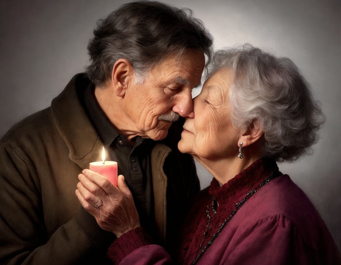 Elderly Couple Sharing a Tender Moment with Candlelight