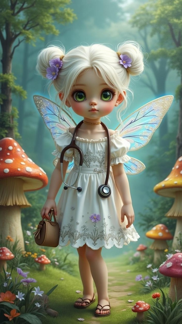 Fairy Girl in Enchanted Forest with Iridescent Wings