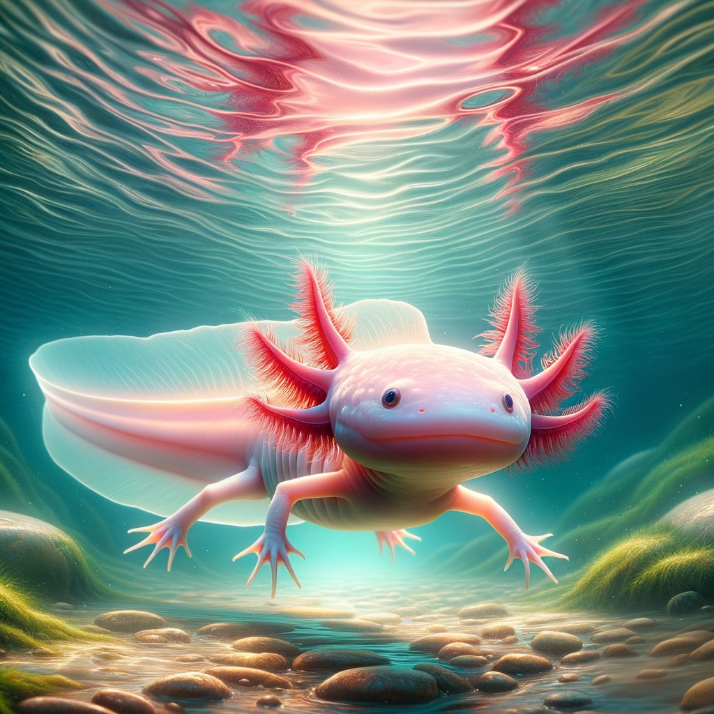 Axolotl Swimming in a Serene Underwater Habitat