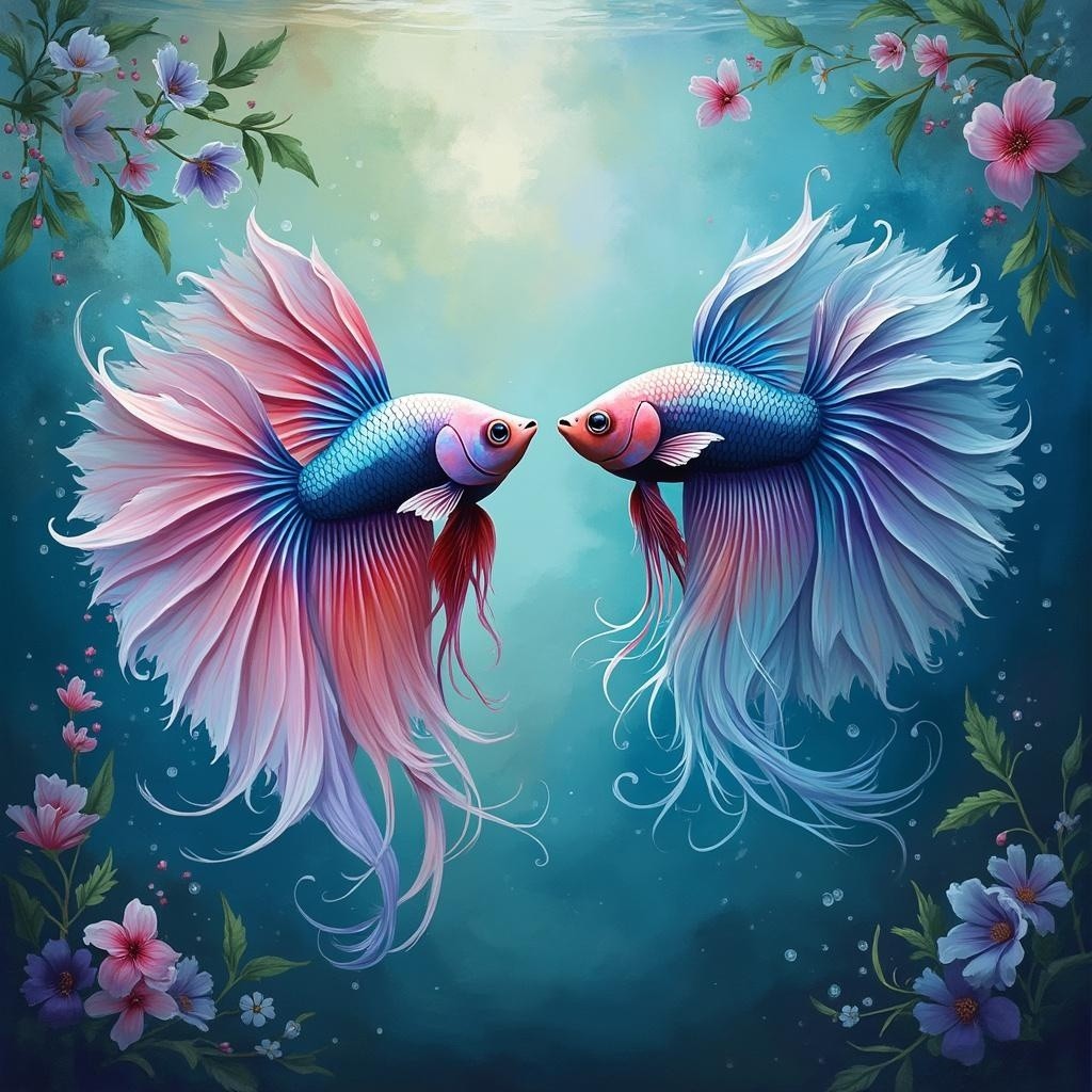 Vibrant Betta Fish in Serene Underwater Setting