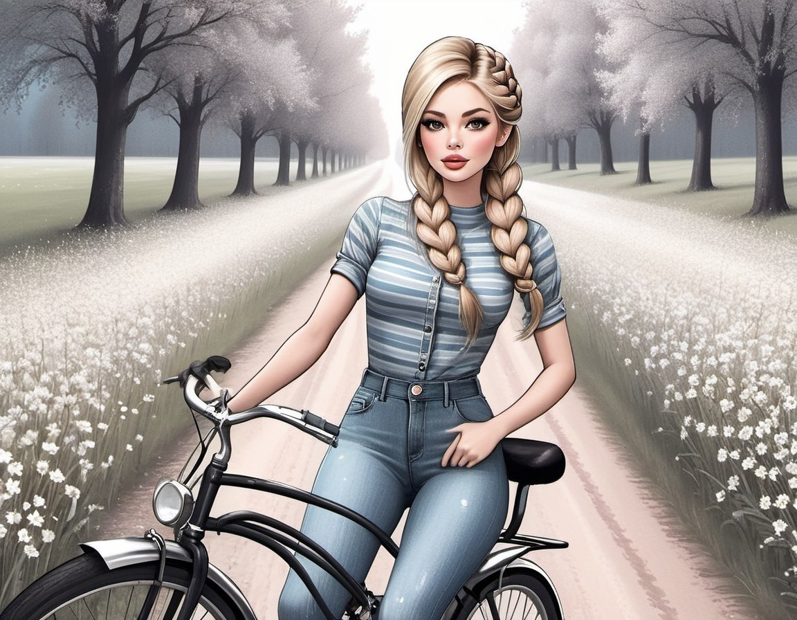 Young woman with braids by vintage bicycle in nature